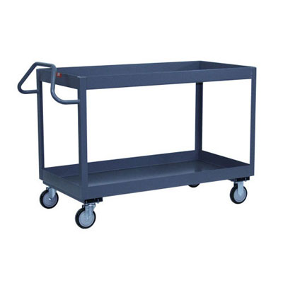 3' Deep Lipped Service Cart w/ 2 Shelves & Ergonomic Handle, 24' Wide