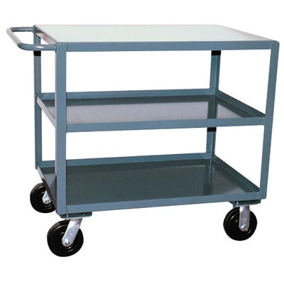 3 Shelf Reinforced Steel Service Cart w/ Standard Handle, 24" Wide