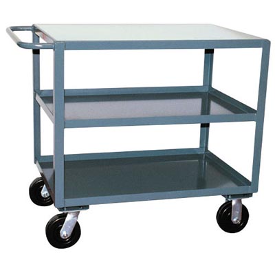 SF348 - 3 Shelf Reinforced Steel Service Cart w/ Standard Handle, 30" Wide