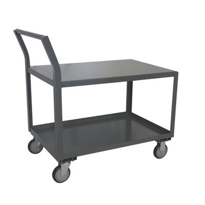 2 Shelf Offset Handle Low Profile Steel Cart, 18" Wide