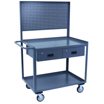 SM236 - Two Shelf Service Cart w/ 2 Drawers & Pegboard, 24"W