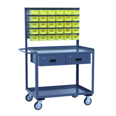 Two Shelf Service Cart w/ 2 Drawers & Louvered Panel