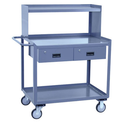 Two Shelf Service Cart w/ 2 Drawers & Riser, 24'W
