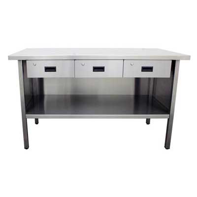 3 Sided Stainless Steel Workbench with 3 Drawers