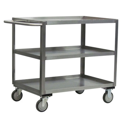 XA248 - Stainless Steel 3 Shelf Cart w/ Standard Handle & Steel Rigs, 24" Wide