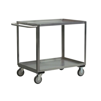 Stainless Steel 2 Shelf Cart w/ Standard Handle & Steel Rigs, 18" Wide
