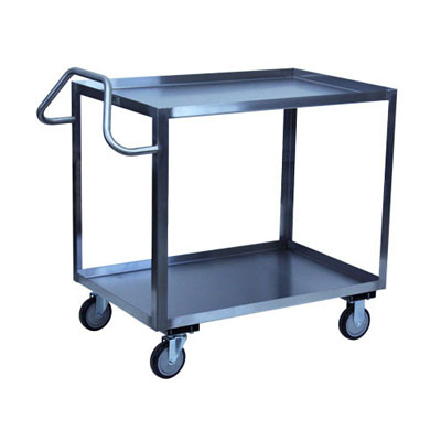 Stainless Steel 2 Shelf Cart w/ Ergonomic Handle & Steel Rigs, 18' Wide