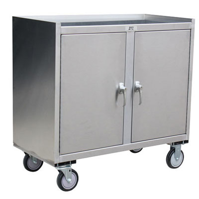 Stainless Steel Mobile Cabinet w/ 2 Doors, Steel Rigs & 5' Urethane Casters, 24' Deep
