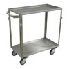 Medium Duty 2 Shelf Stainless Steel Utility Cart w/ Standard Handle, Lips up, Steel Rigs, & 4' Thermorubber Casters, 22' Wide
