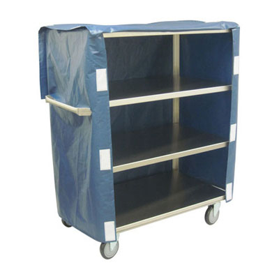 Medium Duty 4 Shelf Stainless Steel Linen Cart w/ Nylon Cover, Steel Rigs, & 5' Thermorubber Casters