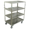 Medium Duty 4 Shelf Stainless Steel Supply Cart w/ Standard Handle, Steel Rigs, 5' Thermorubber Casters
