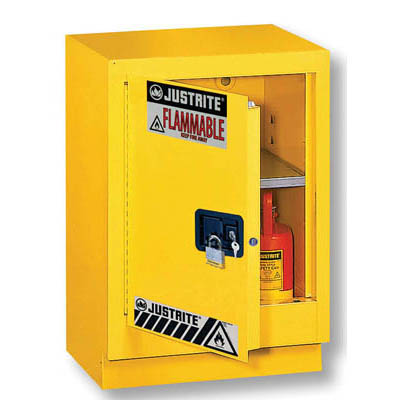 Left Hinged Under Fume Hood Solvent/Flammable Liquid Safety Cabinet - Manual Close, 15 Gal Capacity
