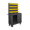 Mobile Workstation with Lockable Storage Compartment, Louvered Panel & 32 Hook-On Bins - 36"W
