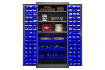 16 Gauge Cabinet with 3 Shelves & 102 Hook-On Bins - 36"W x 24"D x 72"H