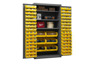 16 Gauge Cabinet with 3 Shelves & 102 Hook-On Bins - 36"W x 24"D x 72"H