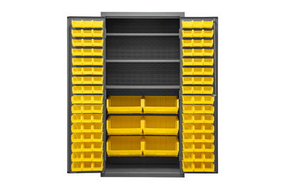16 Gauge Cabinet with 3 Shelves & 102 Hook-On Bins - 36"W x 24"D x 72"H