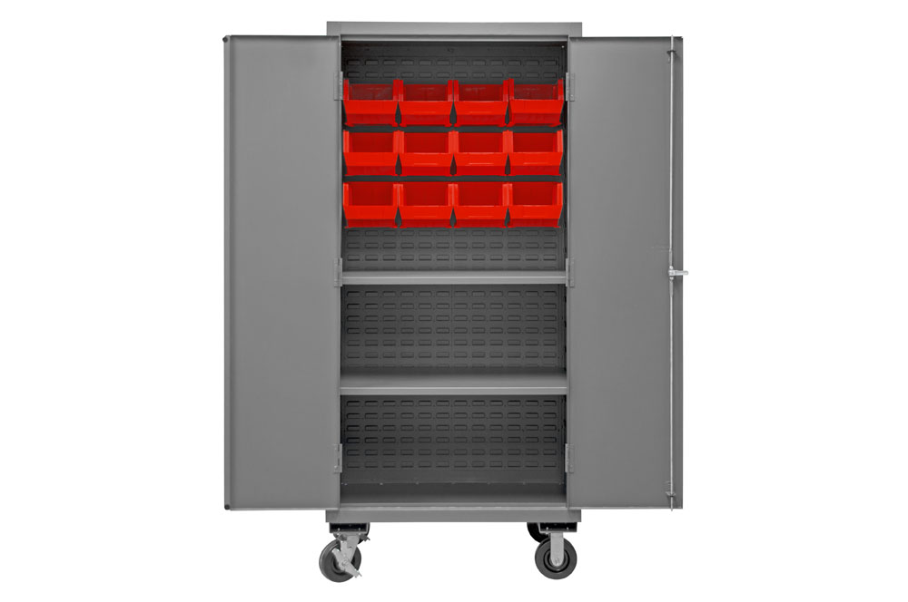 Mobile Cabinet with 12 Bins / 2 Shelves, 16 Gauge - 36" Wide