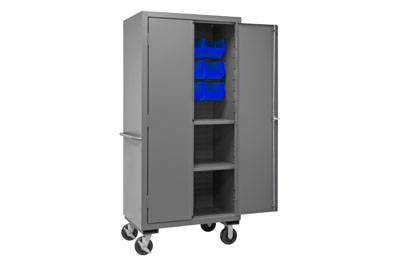 Mobile Cabinet with 12 Bins / 2 Shelves, 16 Gauge - 36" Wide