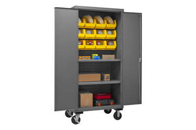 Mobile Cabinet with 12 Bins / 2 Shelves, 16 Gauge - 36" Wide