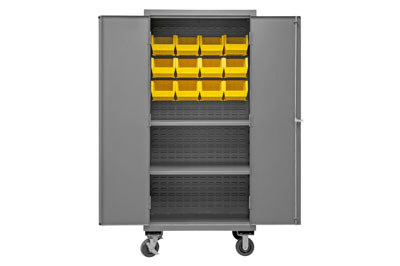 Mobile Cabinet with 12 Bins / 2 Shelves, 16 Gauge - 36" Wide