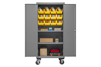 Mobile Cabinet with 12 Bins / 2 Shelves, 16 Gauge - 36" Wide