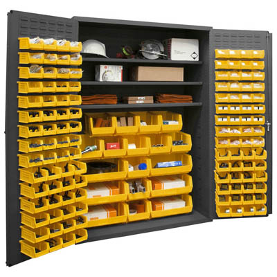 16 Gauge Cabinet with 3 Shelves & 137 Hook-On Bins - 48'W x 24'D x 72'H