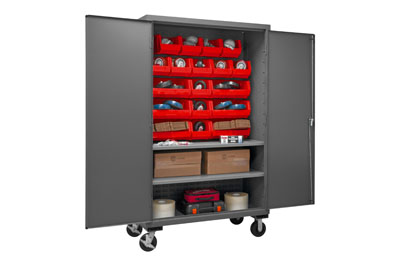 Mobile Cabinet with Hook-On 18 Bins / 2 Shelves, 16 Gauge - 48" Wide