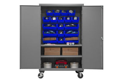 Mobile Cabinet with Hook-On 18 Bins / 2 Shelves, 16 Gauge - 48" Wide
