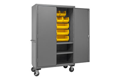 Mobile Cabinet with Hook-On 18 Bins / 2 Shelves, 16 Gauge - 48" Wide