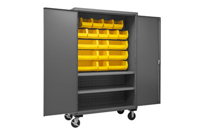 Mobile Cabinet with Hook-On 18 Bins / 2 Shelves, 16 Gauge - 48" Wide