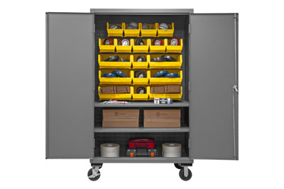 Mobile Cabinet with Hook-On 18 Bins / 2 Shelves, 16 Gauge - 48" Wide