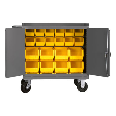 36"W Mobile Bench Cabinet- 20 Bins