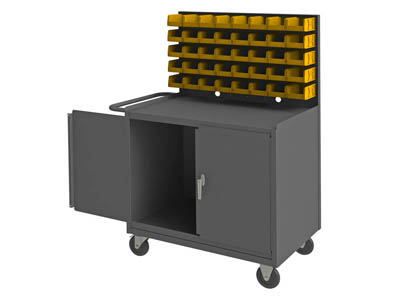 Mobile Workstation w/ 32 Bins and Cabinet, 42-3/8" Wide