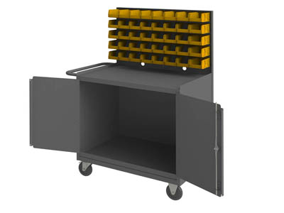 Mobile Workstation w/ 32 Bins and Cabinet, 42-3/8" Wide