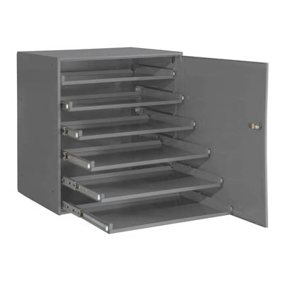 Heavy Duty Bearing Slide Rack with Door, Holds 6 Large Compartment Boxes