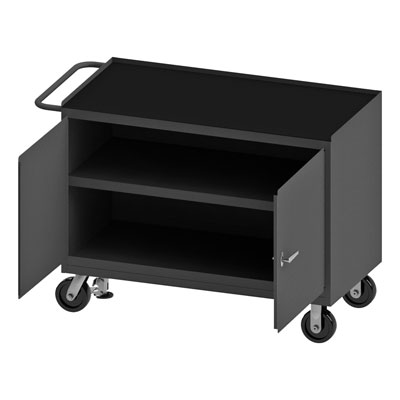 3412 Series, 48" Wide Mobile Bench Cabinet, Floor Lock Model, 1 Shelf|2 Doors 