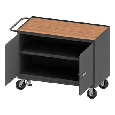 3412 Series, 48" Wide Mobile Bench Cabinet, Floor Lock Model, 1 Shelf|2 Doors 