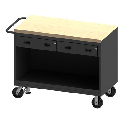 3414 Series, 48" Wide Mobile Bench Cabinet, Floor Lock, 2 Drawers 