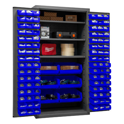 14 Gauge Cabinet with 3 Shelves & 102 Hook-On Bins - 36"W x 24"D x 72"H