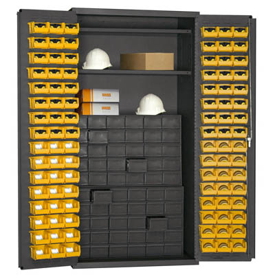 Small Parts Storage & Security Cabinet with 60 Jumbo Drawers & 96 Hook-On-Bins