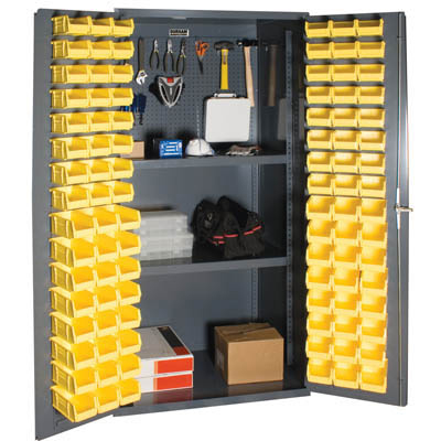 Storage Cabinet with Steel Pegboard, 96 Bins and 2 Adjustable Shelves