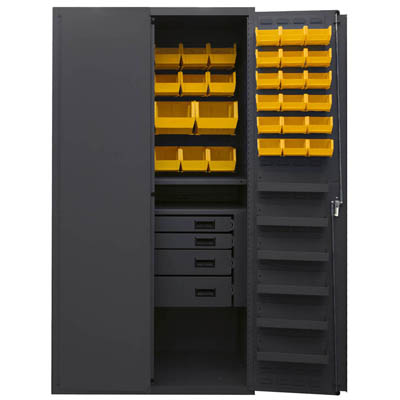 Flush Style Door, 36"W Cabinet with Drawers, Shelves, and Hook-On-Bins