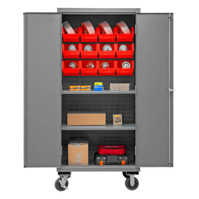 Mobile Cabinet with 12 Bins / 2 Shelves, 14 Gauge - 36" Wide