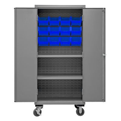 Mobile Cabinet with 12 Bins / 2 Shelves, 14 Gauge - 36" Wide