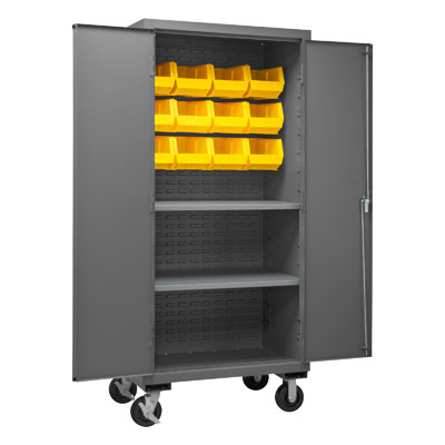 Mobile Cabinet with 12 Bins / 2 Shelves, 14 Gauge - 36" Wide