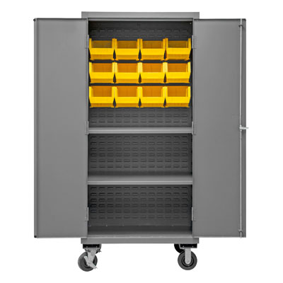 Mobile Cabinet with 12 Bins / 2 Shelves, 14 Gauge - 36" Wide