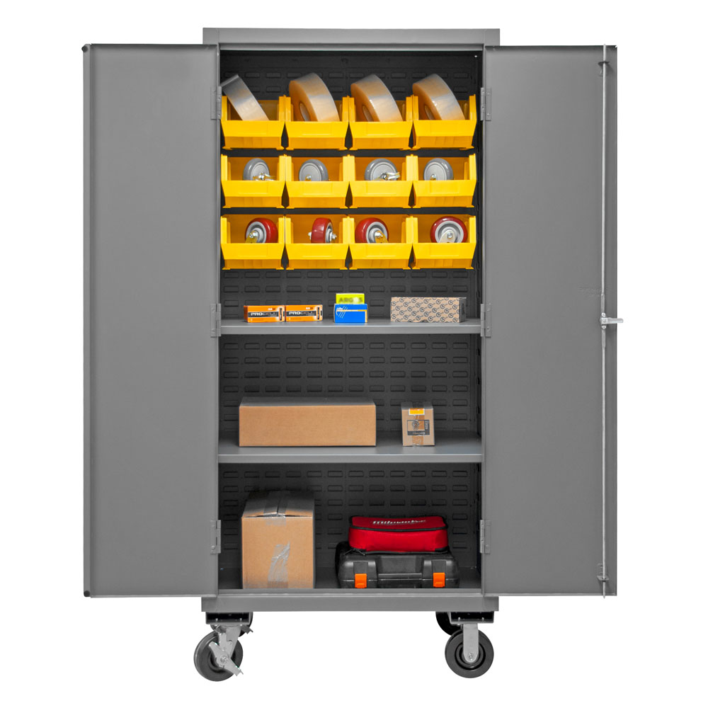 Mobile Cabinet with 12 Bins / 2 Shelves, 14 Gauge - 36" Wide