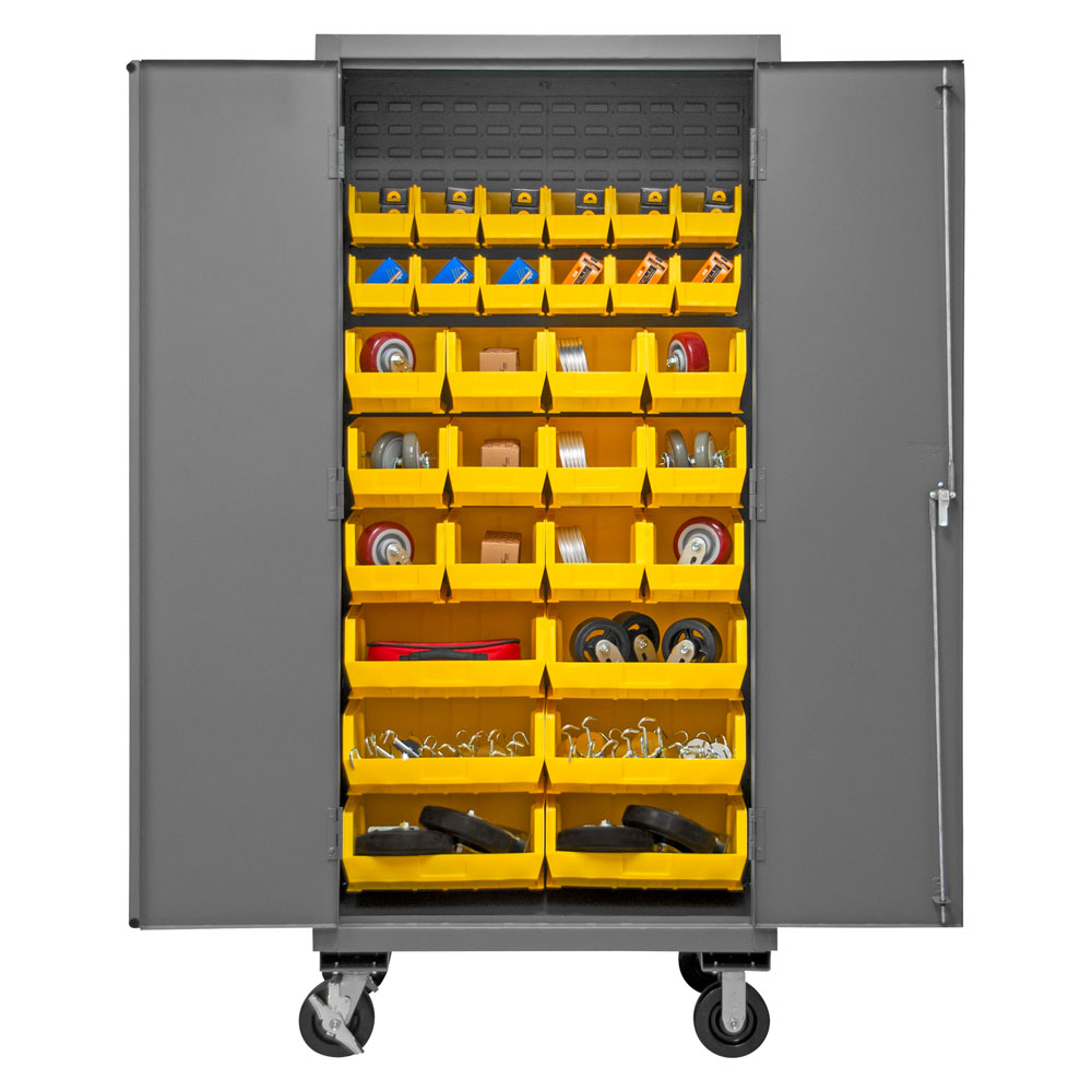 Mobile Cabinet with Hook-On Bins, 14 Gauge - 36"W x 24"D x 80"H