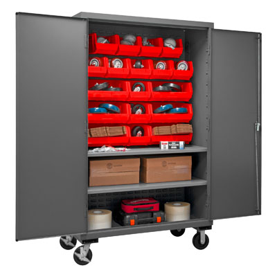 Mobile Cabinet with 18 Bins / 2 Shelves, 14 Gauge - 48" Wide