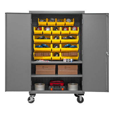Mobile Cabinet with 18 Bins / 2 Shelves, 14 Gauge - 48" Wide